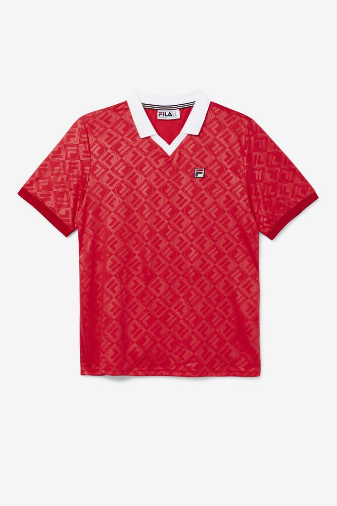 Fila Paxton Johnny Collar Red Polo Mens - NZ 86205-ALWF